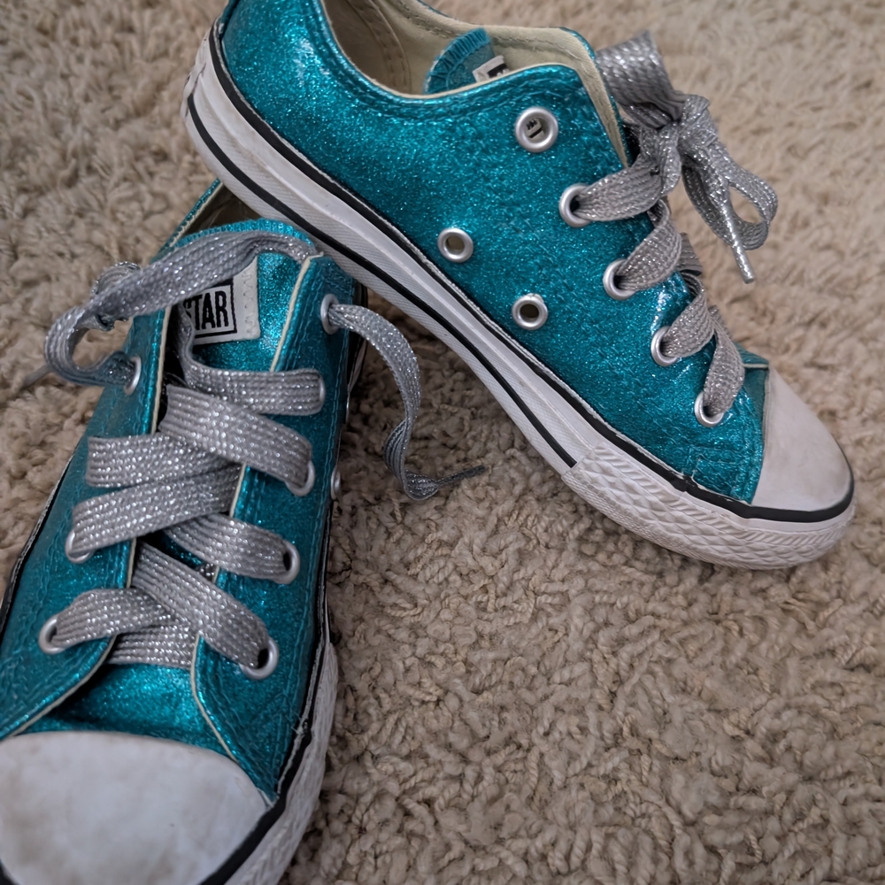 Kids Glitter Converse All Star Sneakers - Teal and Silver